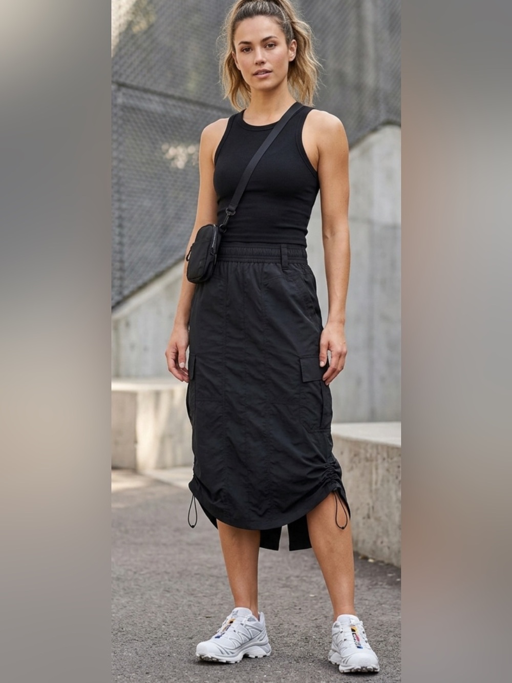 Democracy Black Cargo Midi Skirt with Drawcord Hem Size XS/S
